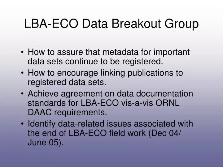 lba eco data breakout group