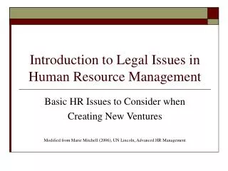 Introduction to Legal Issues in Human Resource Management