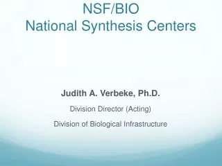 NSF/BIO National Synthesis Centers