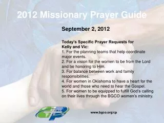 2012 Missionary Prayer Guide