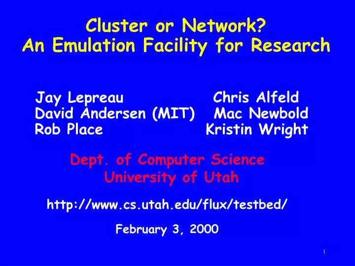 cluster or network an emulation facility for research
