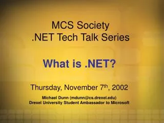 MCS Society .NET Tech Talk Series