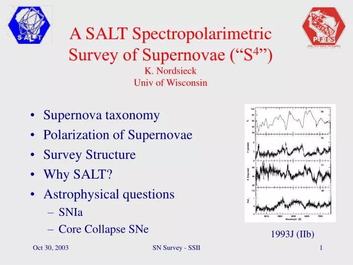 a salt spectropolarimetric survey of supernovae s 4 k nordsieck univ of wisconsin