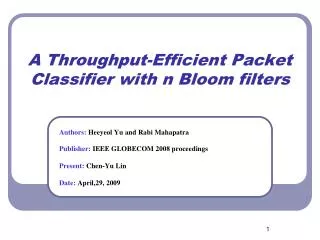 A Throughput-Efficient Packet Classifier with n Bloom filters