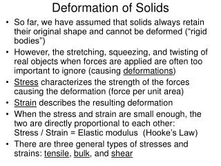 Deformation of Solids