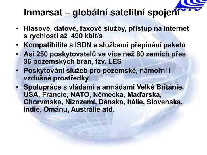 inmarsat glob ln satelitn spojen