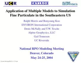 Application of Multiple Models to Simulation Fine Particulate in the Southeastern US