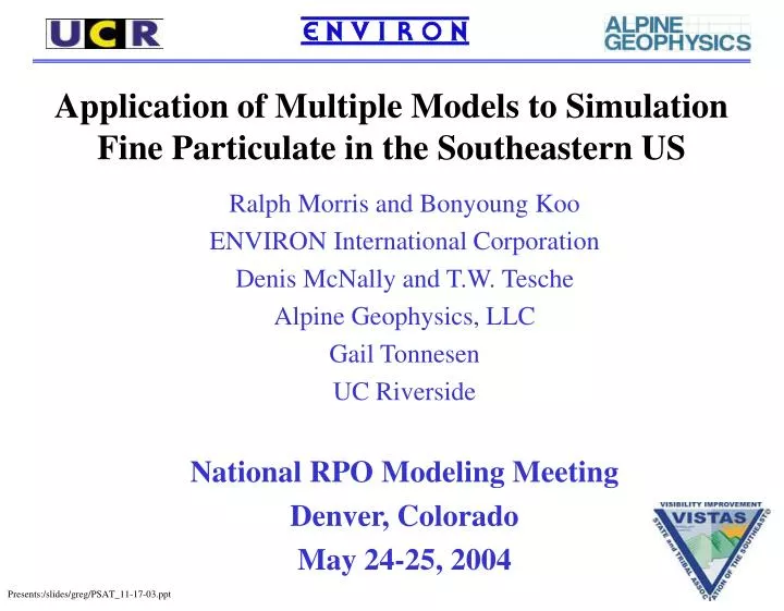application of multiple models to simulation fine particulate in the southeastern us