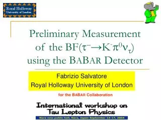 Preliminary Measurement of the BF( t - ? K - p 0 n t ) using the B A B AR Detector