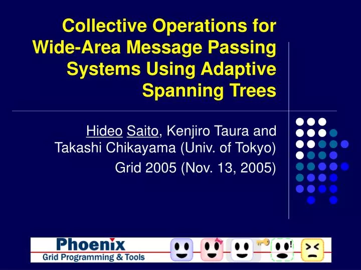 collective operations for wide area message passing systems using adaptive spanning trees
