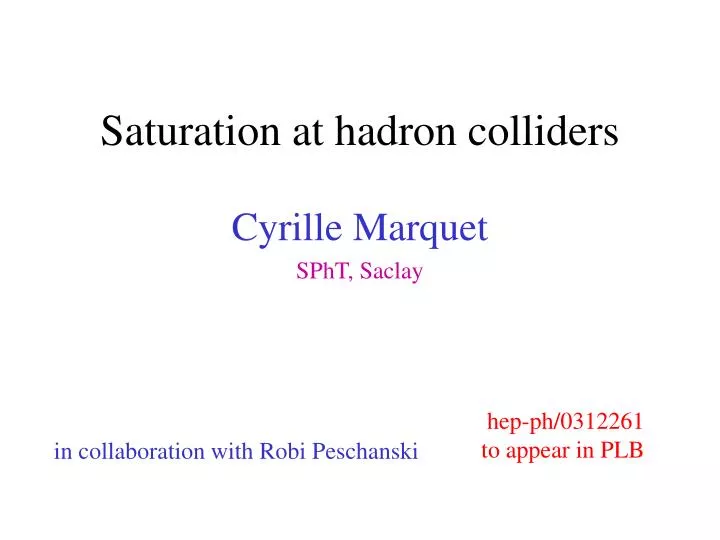 saturation at hadron colliders