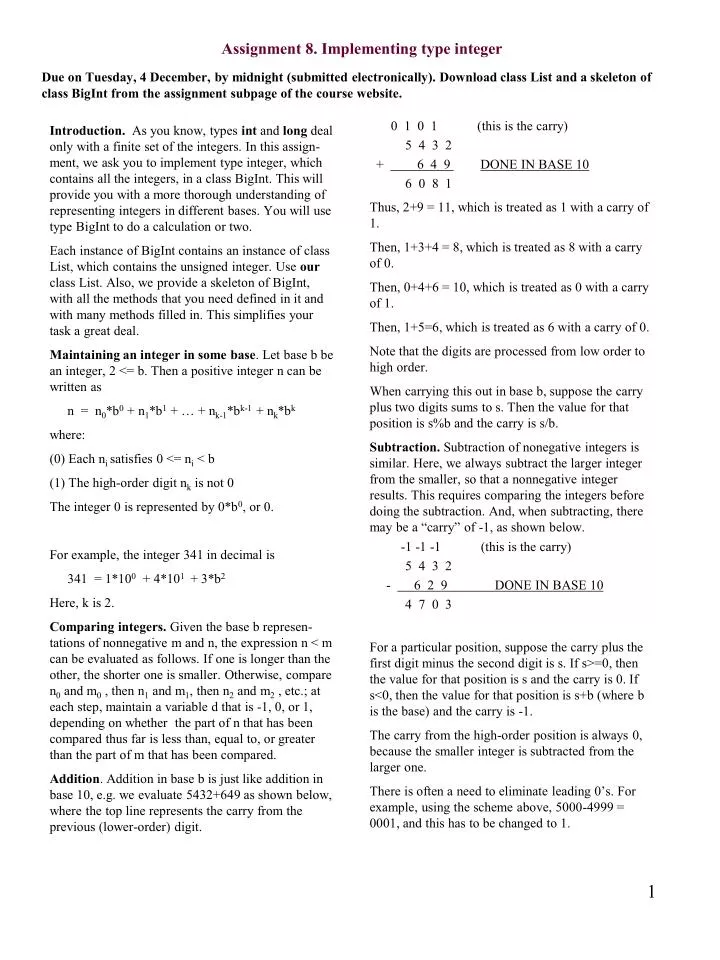 assignment 8 implementing type integer