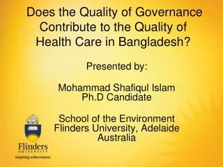 Does the Quality of Governance Contribute to the Quality of Health Care in Bangladesh?