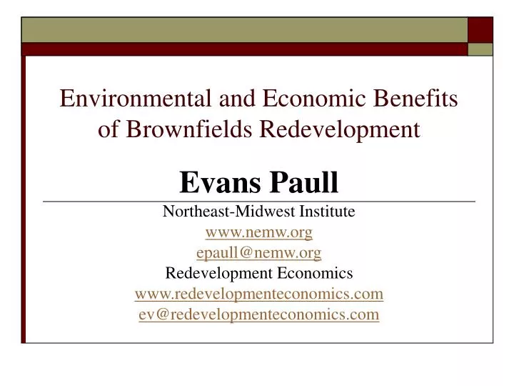 environmental and economic benefits of brownfields redevelopment