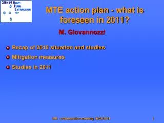 MTE action plan - what is foreseen in 2011?