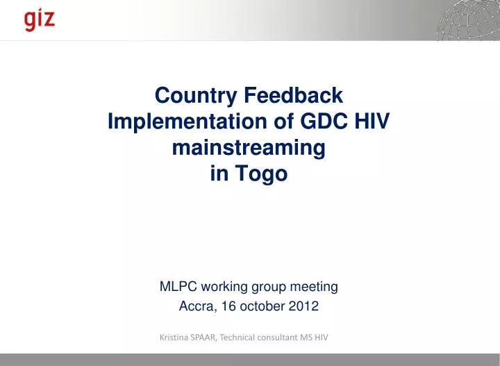 country feedback implementation of gdc hiv mainstreaming in togo