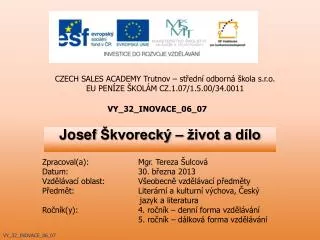 josef kvoreck ivot a d lo