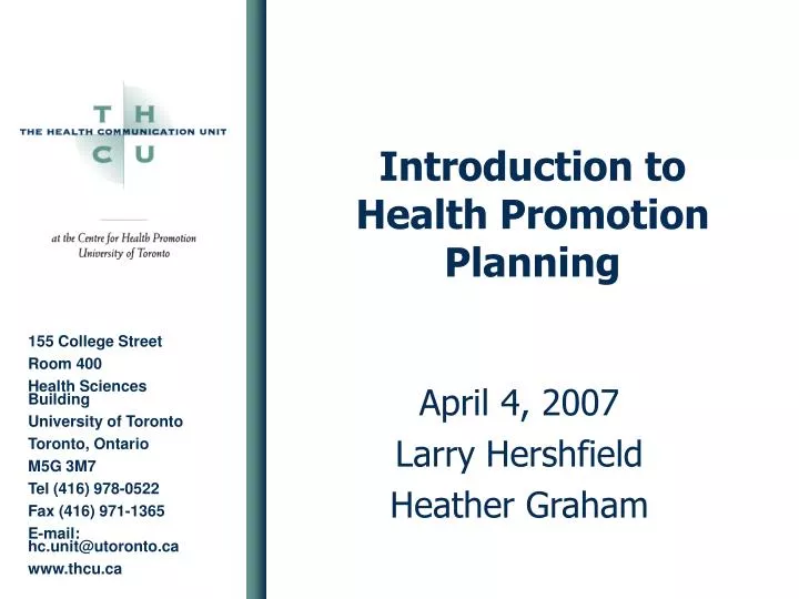 introduction to health promotion planning
