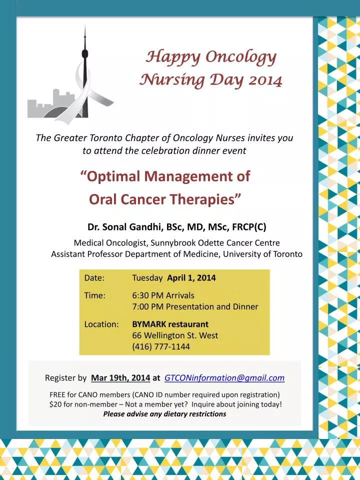 the greater toronto chapter of oncology nurses invites you to attend the celebration dinner event