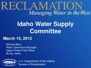 Idaho Water Supply Committee March 15, 2013