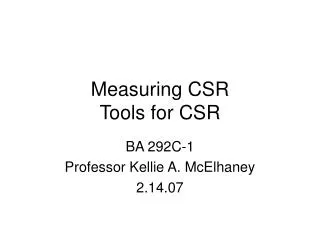 Measuring CSR Tools for CSR