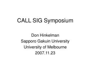 CALL SIG Symposium