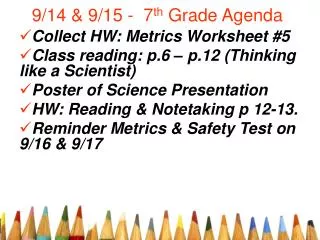 9/14 &amp; 9/15 - 7 th Grade Agenda