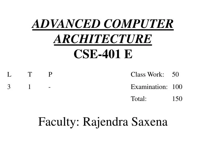 advanced computer architecture cse 401 e faculty rajendra saxena