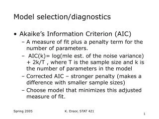 Model selection/diagnostics