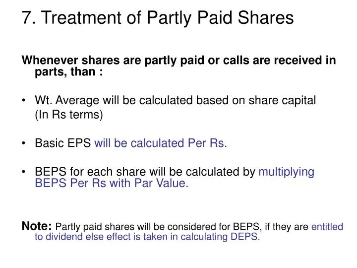 7 treatment of partly paid shares