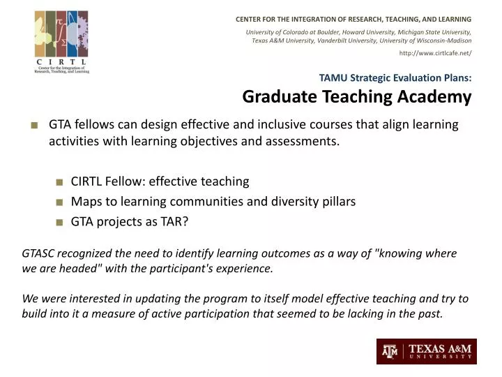 tamu strategic evaluation plans graduate teaching academy