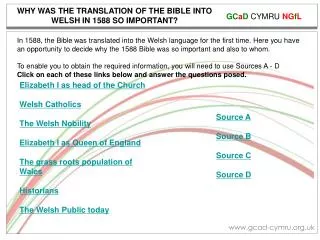 WHY WAS THE TRANSLATION OF THE BIBLE INTO WELSH IN 1588 SO IMPORTANT?