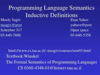 Programming Language Semantics Inductive Definitions