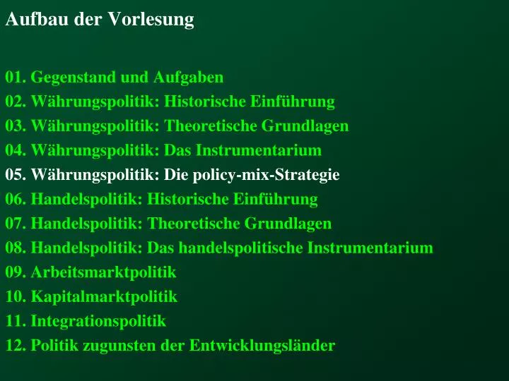 aufbau der vorlesung