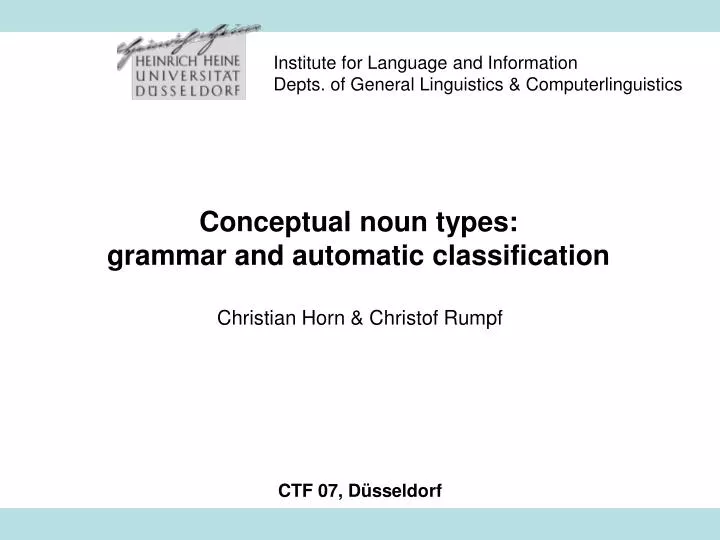 conceptual noun types grammar and automatic classification
