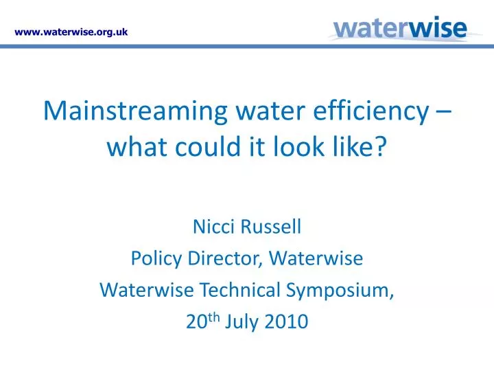 mainstreaming water efficiency what could it look like
