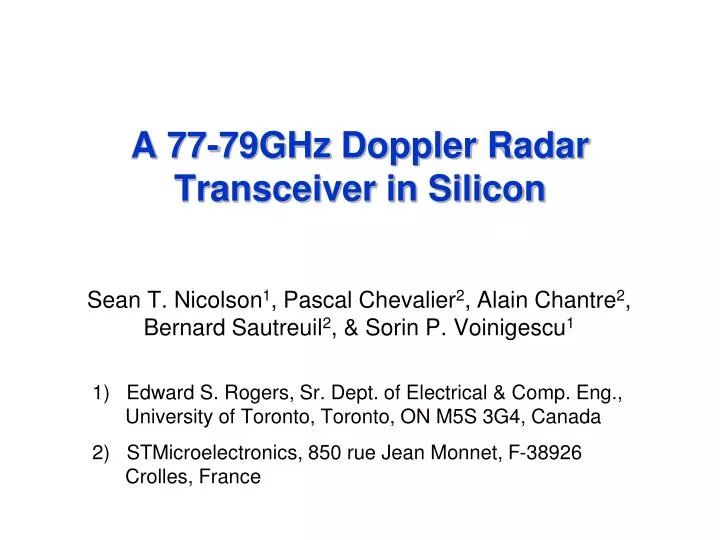 a 77 79ghz doppler radar transceiver in silicon