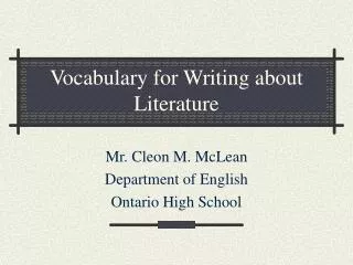 Vocabulary for Writing about Literature