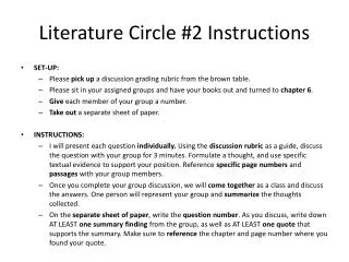 Literature Circle #2 Instructions