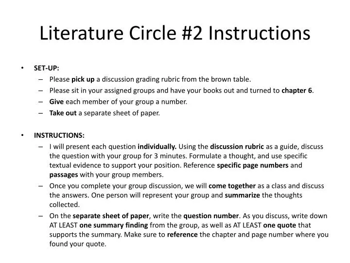 literature circle 2 instructions