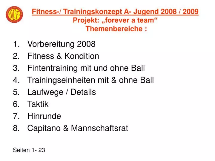 fitness trainingskonzept a jugend 2008 2009 projekt forever a team themenbereiche