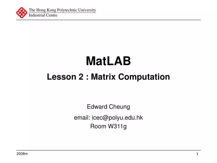 matlab lesson 2 matrix computation