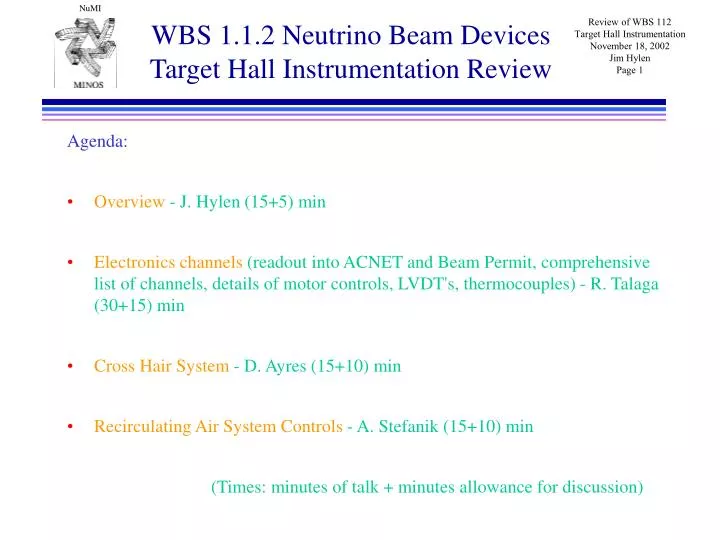 wbs 1 1 2 neutrino beam devices target hall instrumentation review