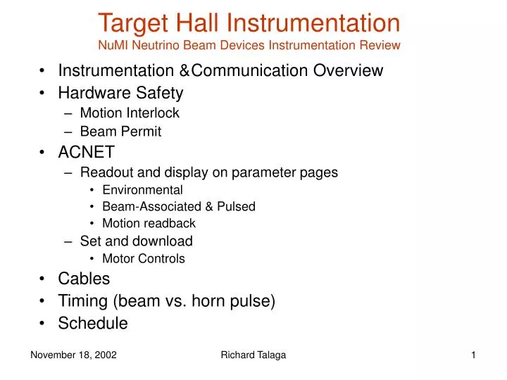 target hall instrumentation numi neutrino beam devices instrumentation review