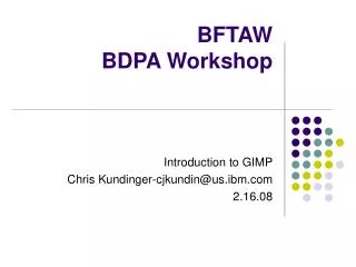 BFTAW BDPA Workshop