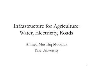 Infrastructure for Agriculture: Water, Electricity, Roads