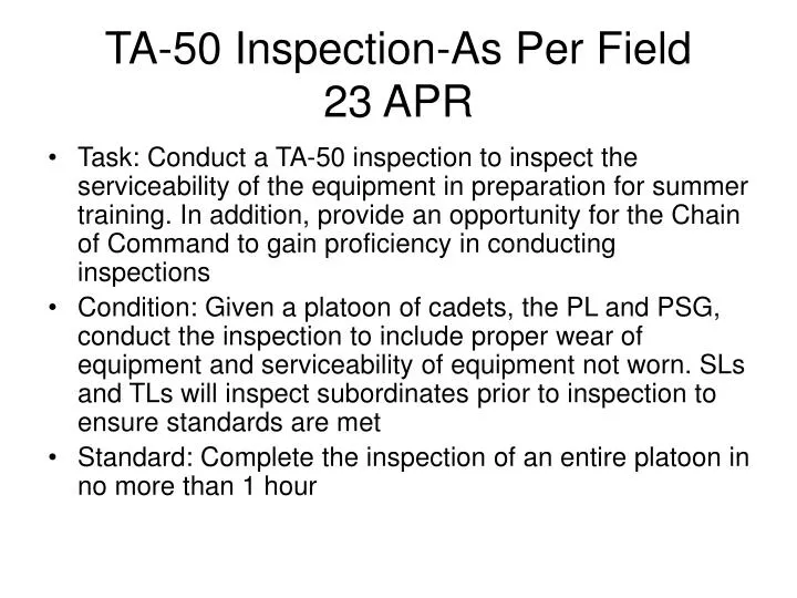 ta 50 inspection as per field 23 apr