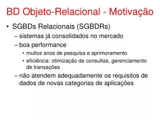 bd objeto relacional motiva o