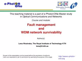 Fault management and WDM network survivability