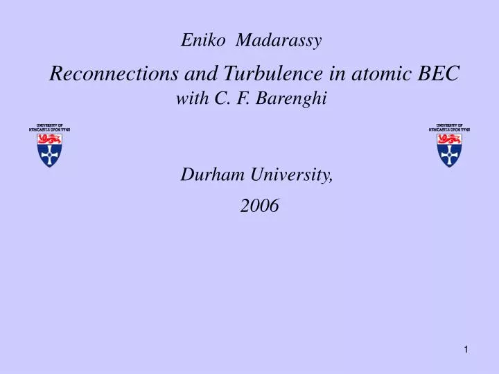 eniko madarassy reconnections and turbulence in atomic bec with c f barenghi